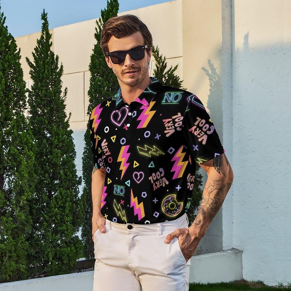 Amazon.com: Cvrozpwy Funny Golf Shirts for Men Neon 80s 90s